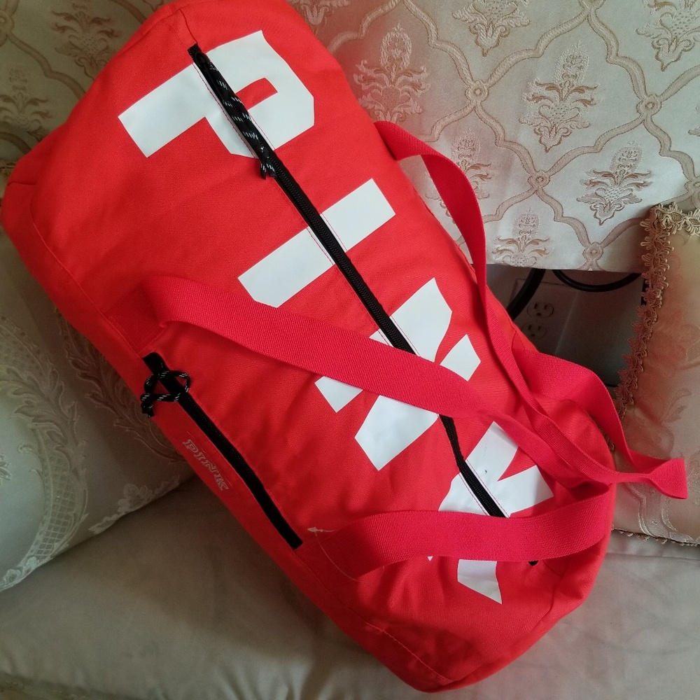 PINK gym bag travel bag red duffle